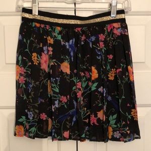 Gauzy floral print pleated skater skirt